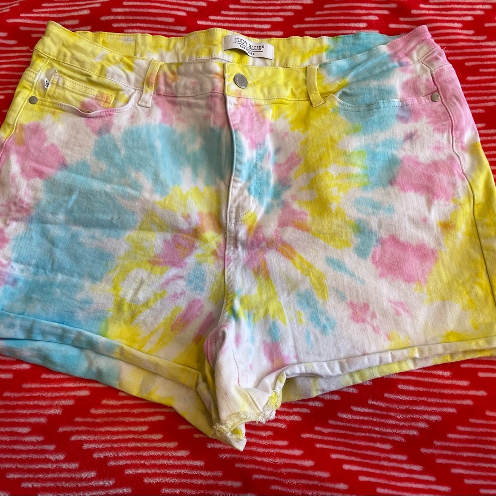 Judy Blue Women's Tie-Dye Jean Shorts - Pink, Yellow, Blue